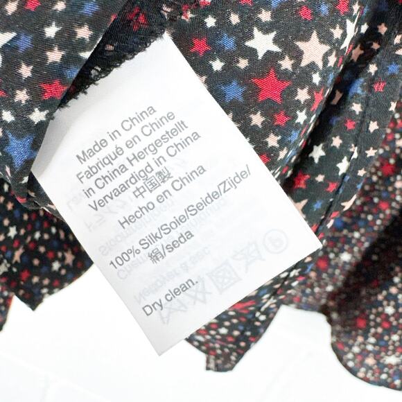 Madewell‎ Silk Wrap Blouse Womens Small Black Star Print Ruffle - Picture 9 of 10